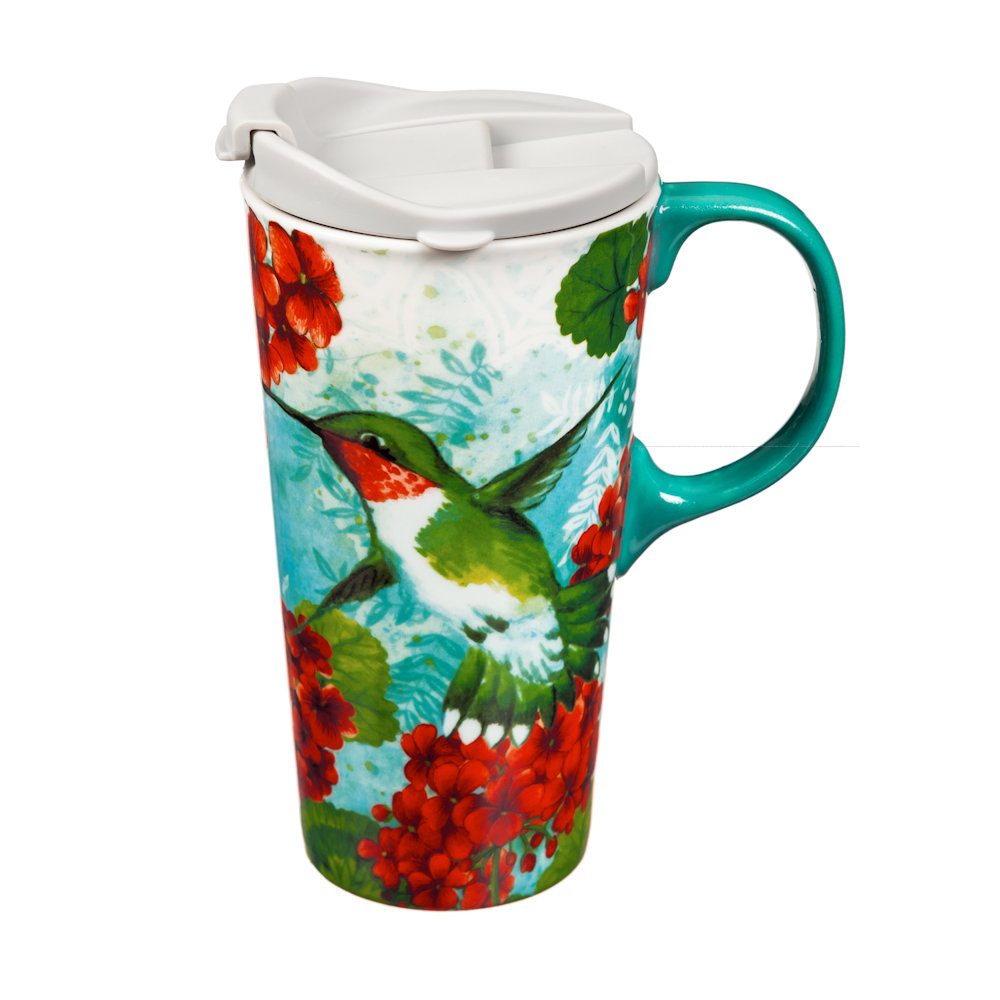 Evergreen Trio Birds Ceramic 17oz Perfect Travel Mug