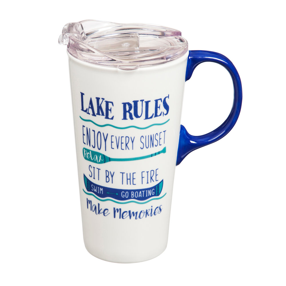 Evergreen Lake Rules 17 oz Ceramic Travel Cup with Tritan Lid