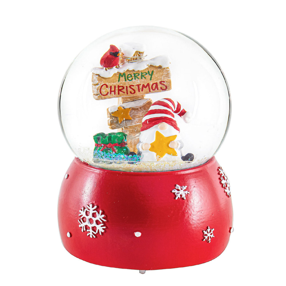 Evergreen LED Polyresin Water Globe with Gnome Icon - Merry Christmas