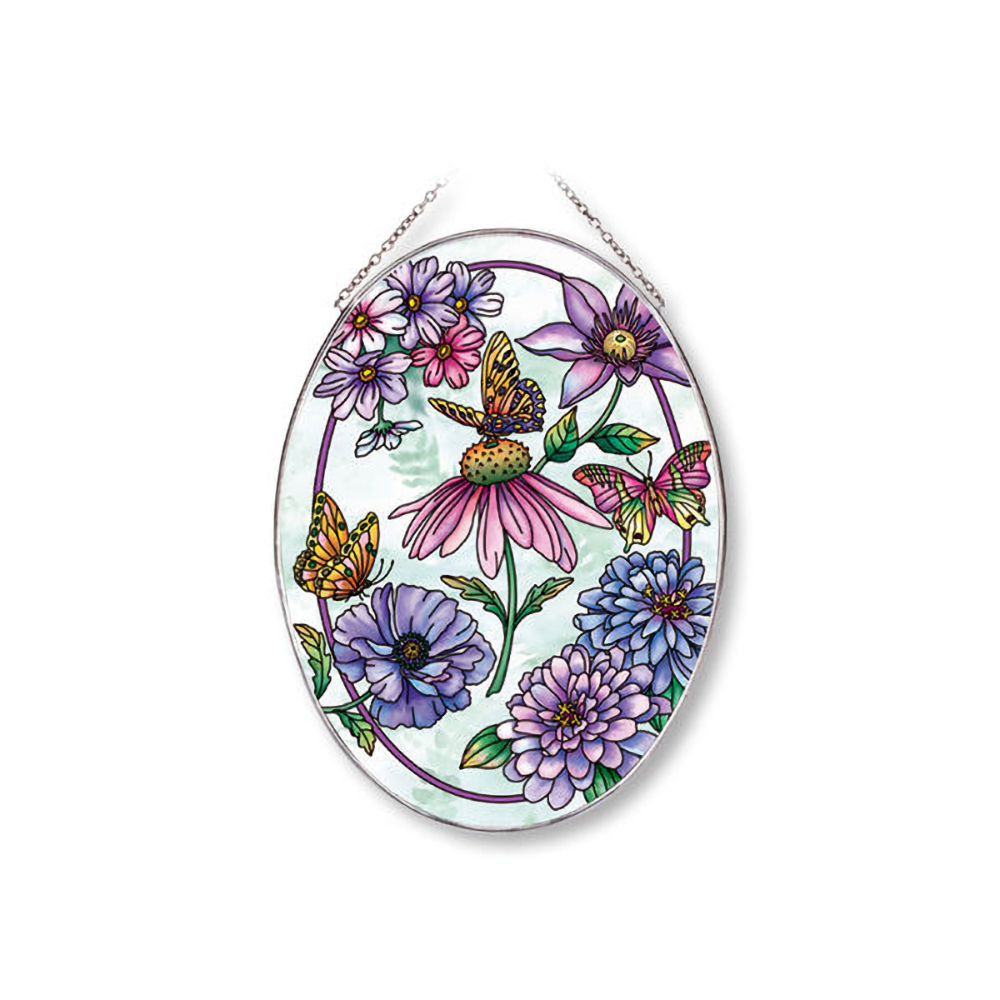 Aubergine Merci Beaucoup Butterfly and Floral Large Oval Suncatcher