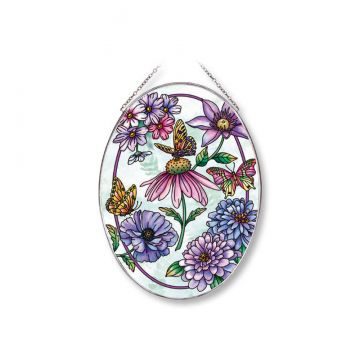 Amia Aubergine Merci Beaucoup Butterfly and Floral Lg Oval Suncatcher