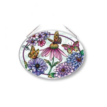 Amia Aubergine Merci Beaucoup Butterfly and Floral Med Oval Suncatcher