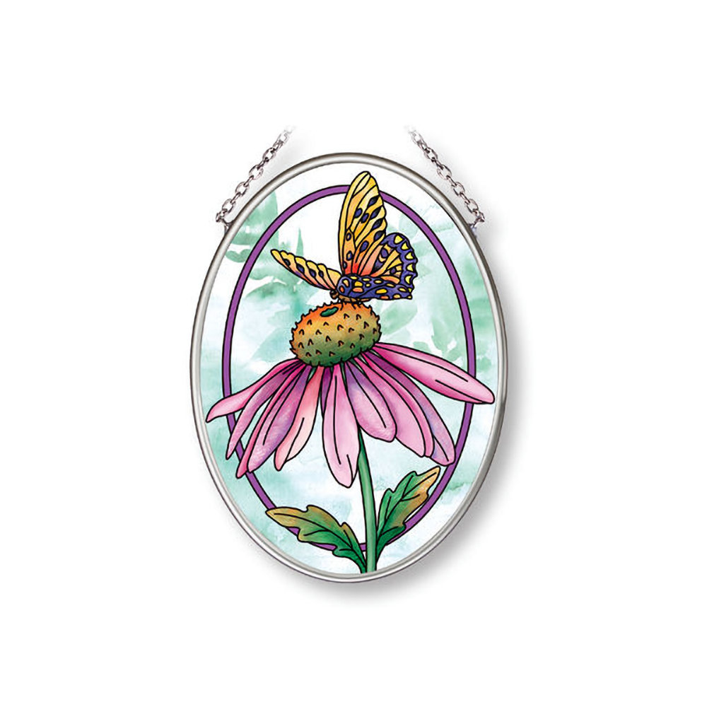 Aubergine Merci Beaucoup Butterfly and Floral Small Oval Suncatcher