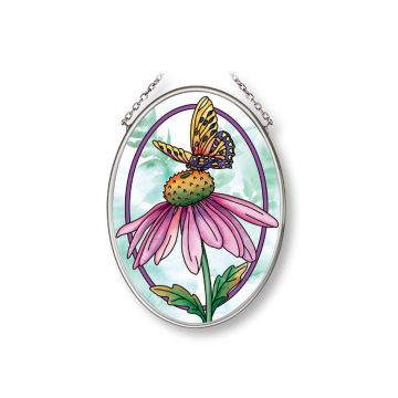 Amia Aubergine Merci Beaucoup Butterfly and Floral Sm Oval Suncatcher