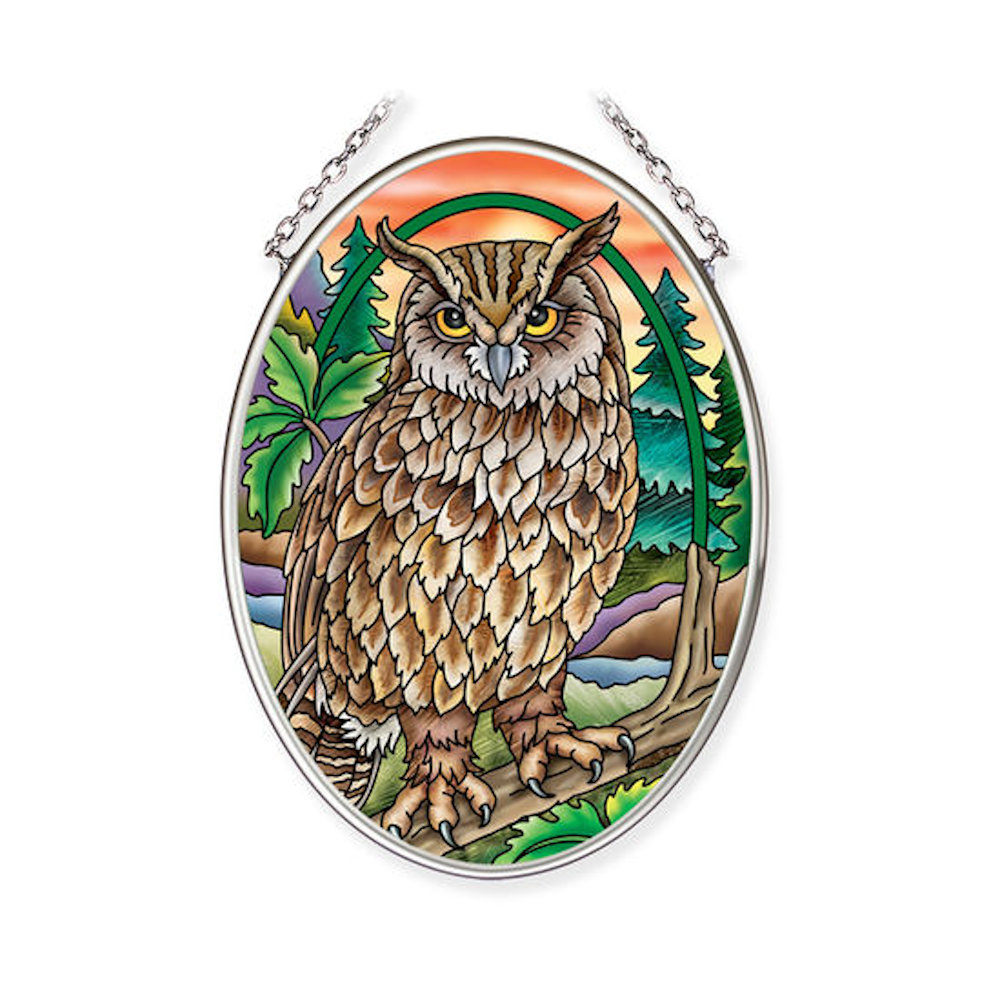 Amia Sunset Owl Small Oval Suncatcher