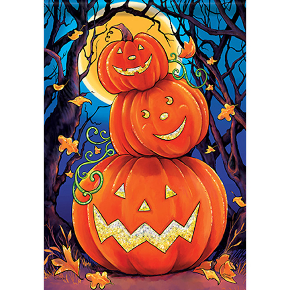 Carson Home Accents Happy Pumpkin Stack Large House Flag