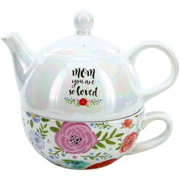 Pavilion Gift Mom You Are So Loved Floral Iridescent Tea For One Set