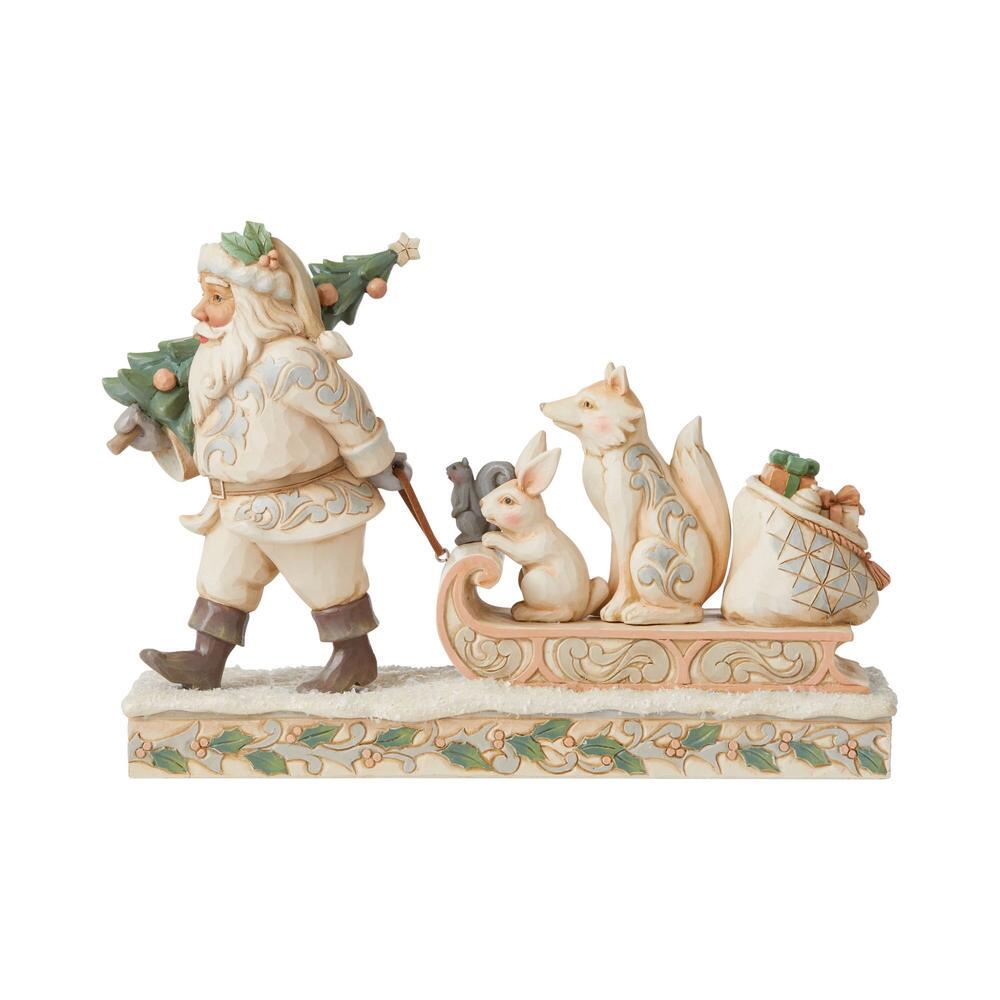 Heartwood Creek White Woodland Santa with Animals on Sled Figurine
