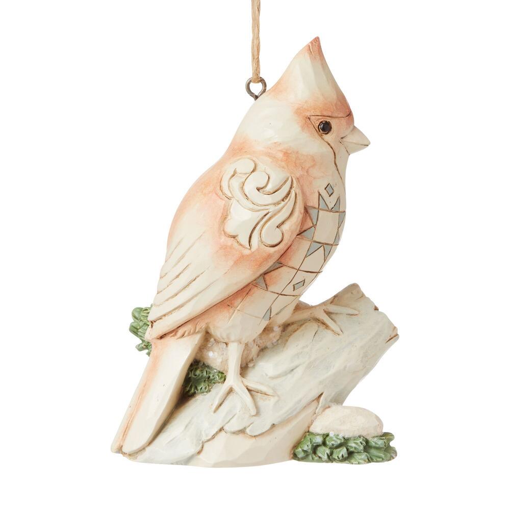Heartwood Creek White Woodland Cardinal on Branch Ornament