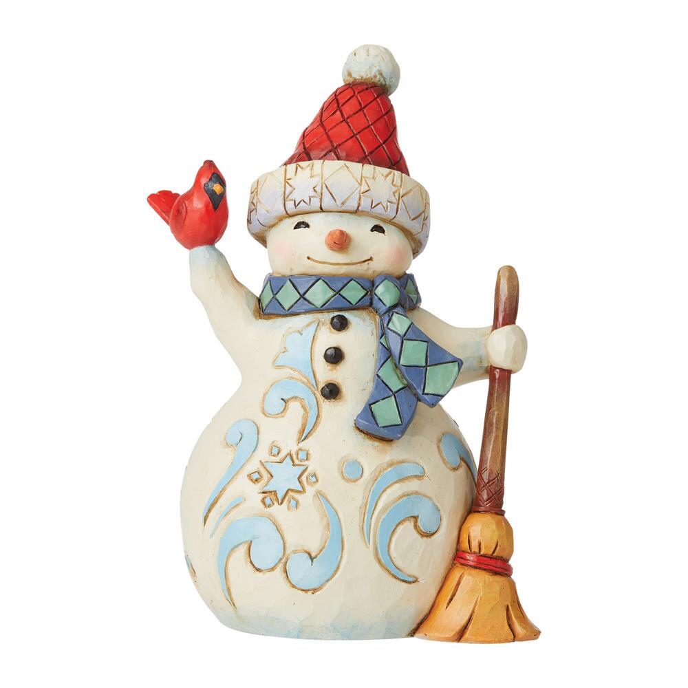 Heartwood Creek Snowman Holding Cardinal Pint Sized Figurine