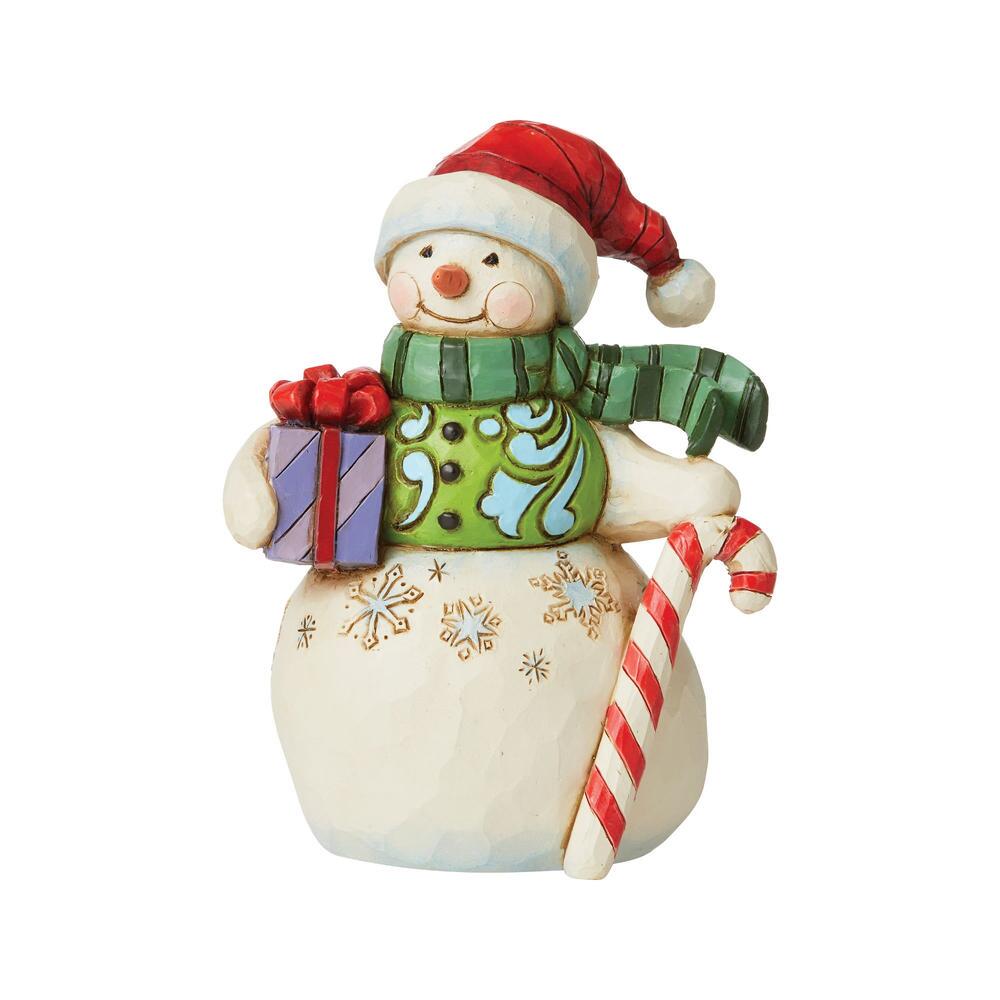 Heartwood Creek Snowman with Gift and Candy Cane Mini Figurine