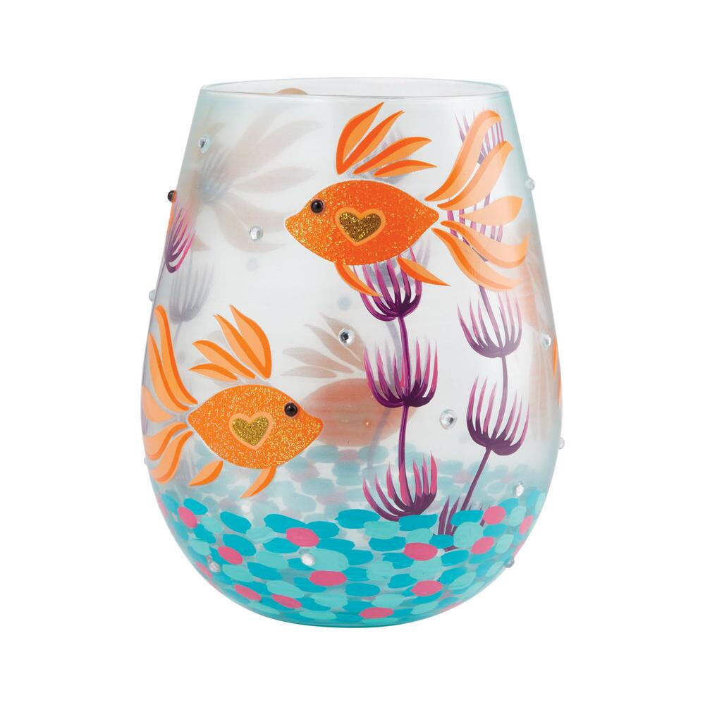 Lolita Turquoise Water and Goldfish Stemless Glass