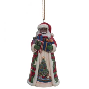 Heartwood Creek African American Santa w/ Arms Full of Gifts Ornament