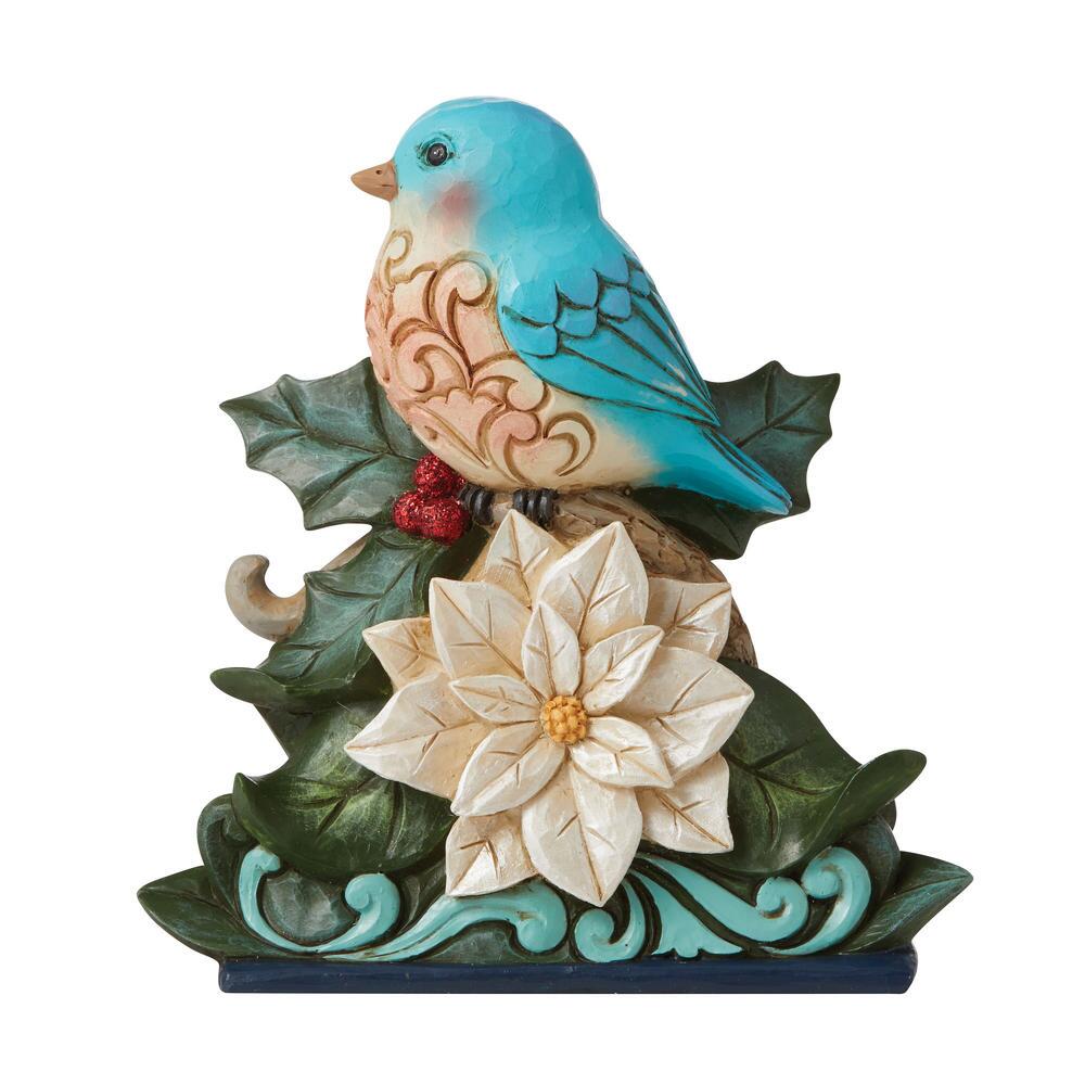 Heartwood Creek Winter Wonderland Bluebird on Poinsettia Figurine