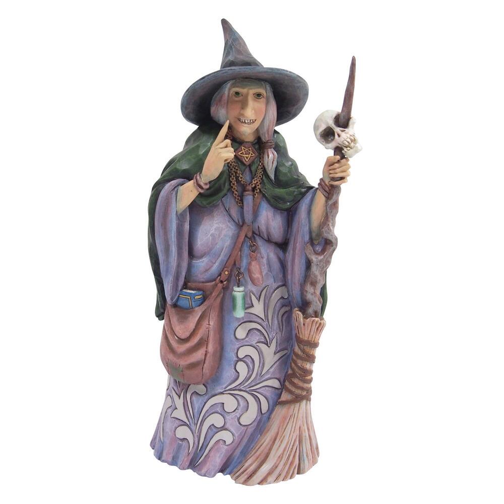 Heartwood Creek Halloween Witch with Broom and Skull Figurine
