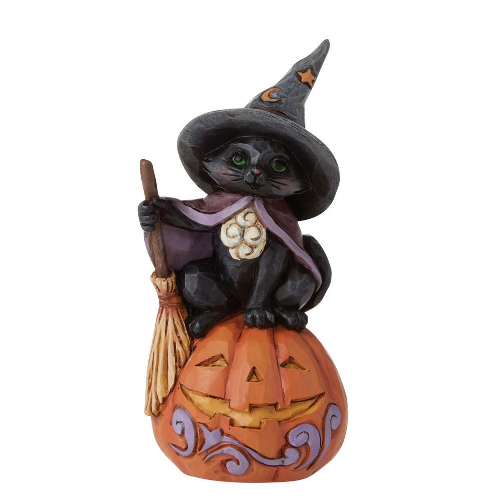 Heartwood Creek Halloween Black Cat on Pumpkin Mini Figurine