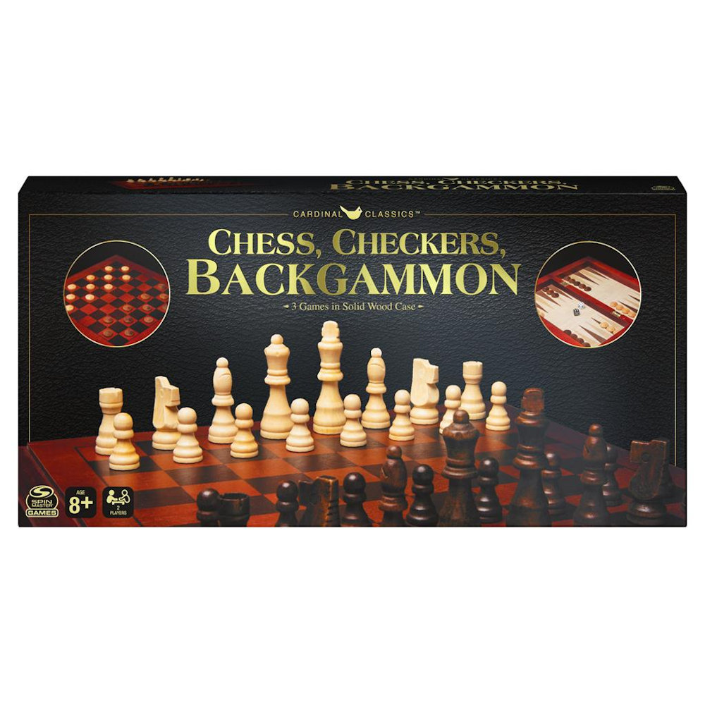Spin Master Wooden Chess, Checkers and Backgammon Set