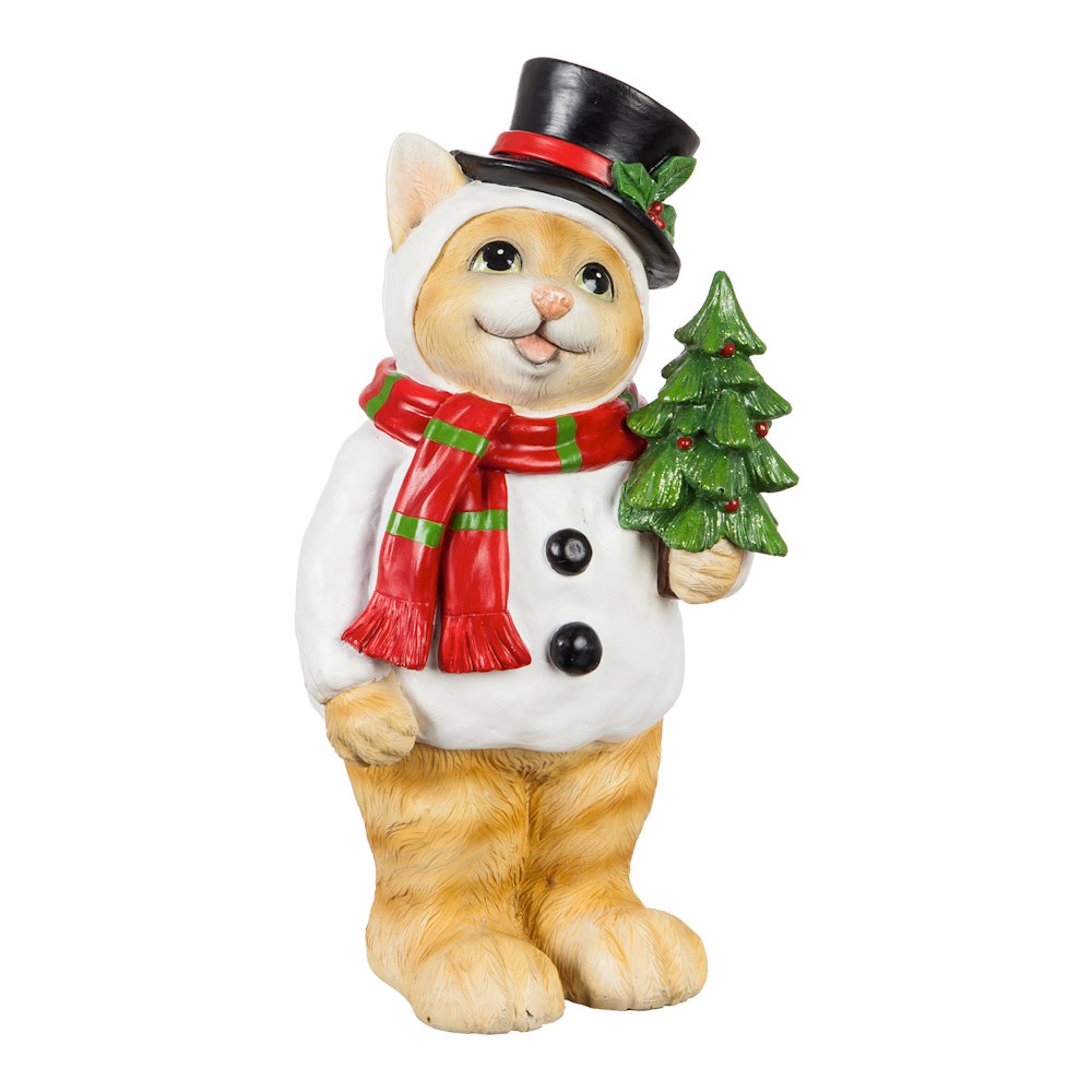 Evergreen Pets in Holiday Spirit Cat Dressed as Snowman Garden Statue