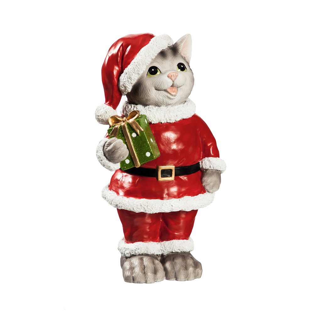 Evergreen Pets in Holiday Spirit Cat Dressed as Santa Garden Statue