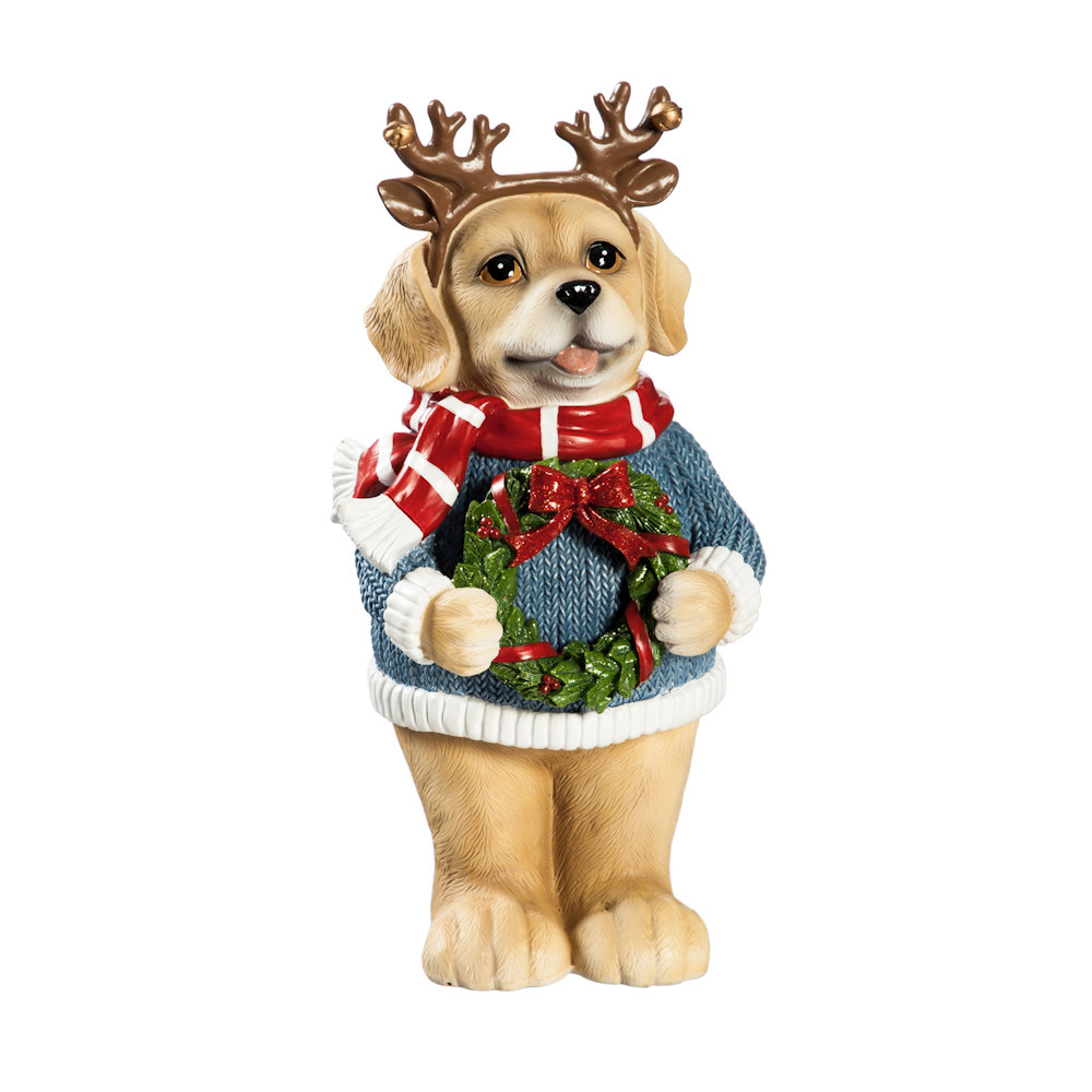 Evergreen Pets in Holiday Spirit Dog Dressed as Reindeer Garden Statue