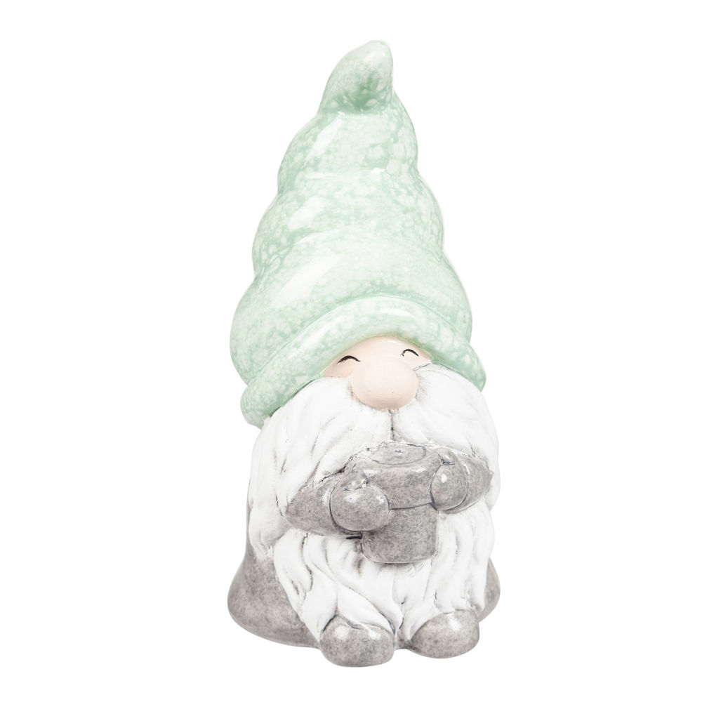 Evergreen Terracotta Gnome with Flower Pot Table Decor