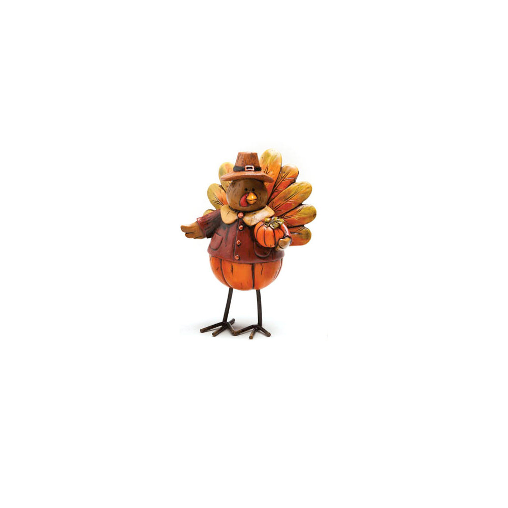 Evergreen Turkey Standing Holding a Pumpkin
