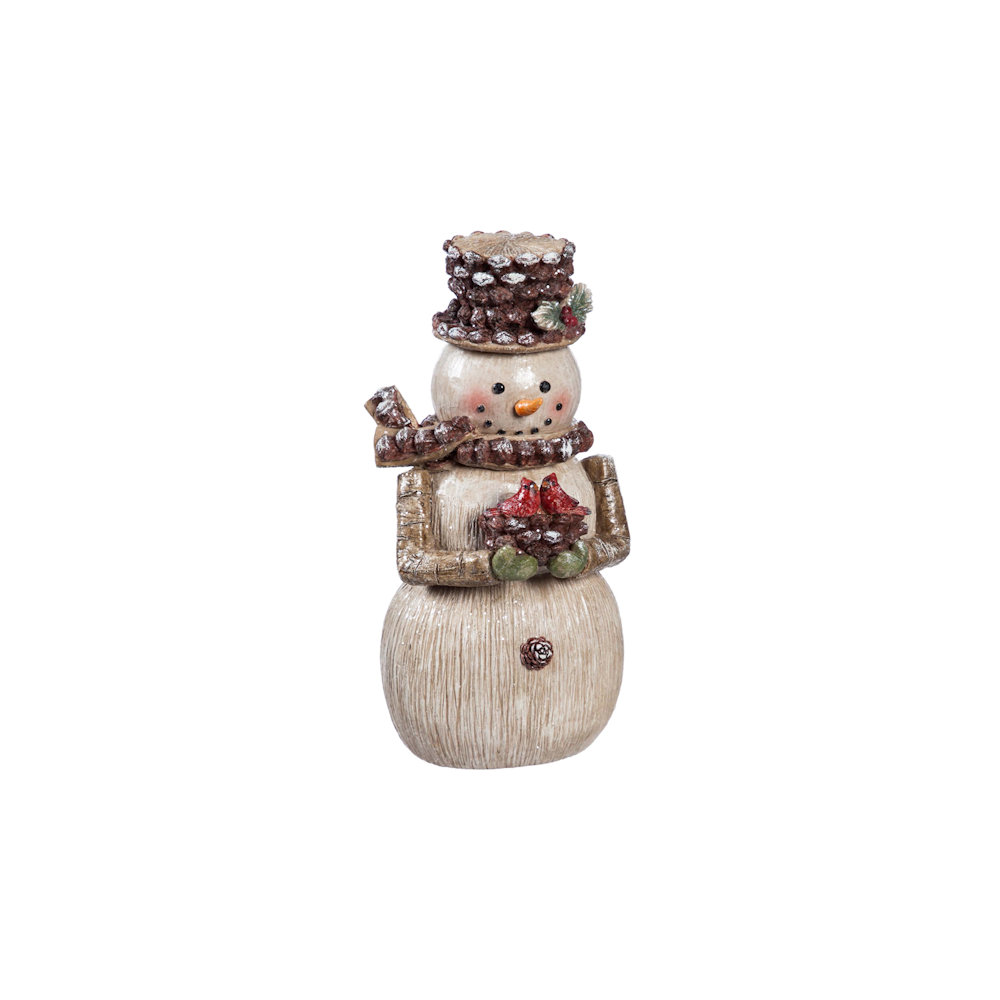 Evergreen Woodland Snowman with Cardinals in Nest