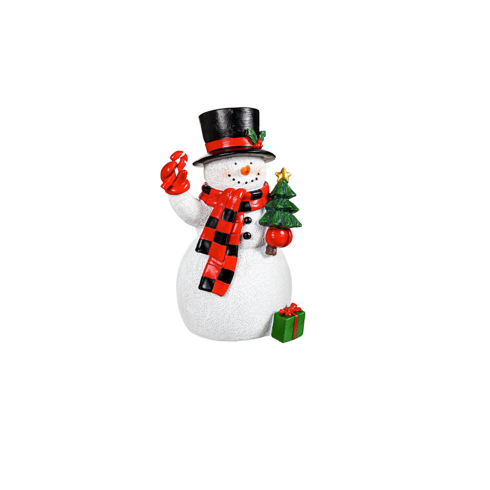 Evergreen Festive Farm House Snowman with Candy Cane and Tree