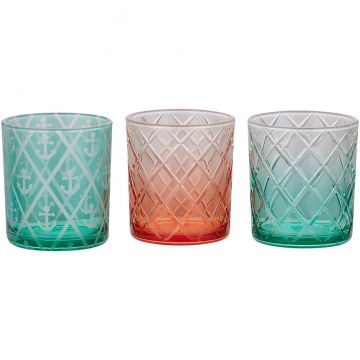 Pavilion Gift Anchors Away Set of 3 Glass Tealight Candle Holders