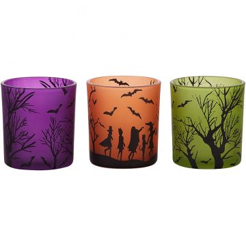 Pavilion Gift Purple Halloween Glass Tealight Candle Holders, Set of 3