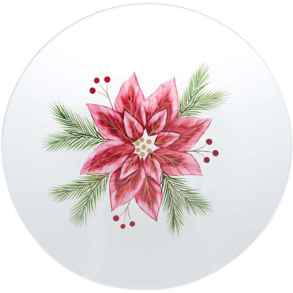 Pavilion Gift Holiday Winter Poinsettia Glass Round Jar Candle Tray