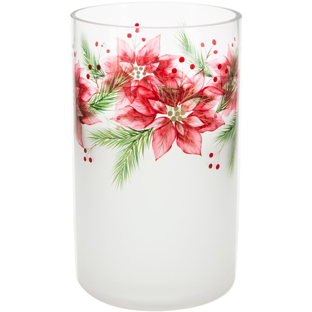 Pavilion Gift Holiday Winter Poinsettia Glass Round Jar Candle Holder