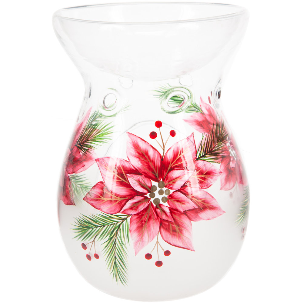 Pavilion Gift Holiday Winter Poinsettia Glass Tealight Wax Warmer