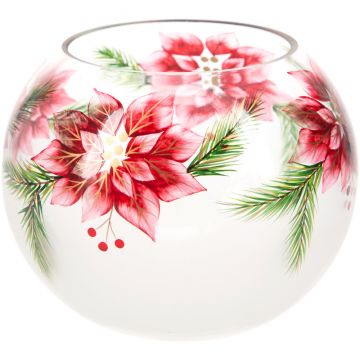 Pavilion Gift Holiday Winter Poinsettia Glass Round Candle Holder