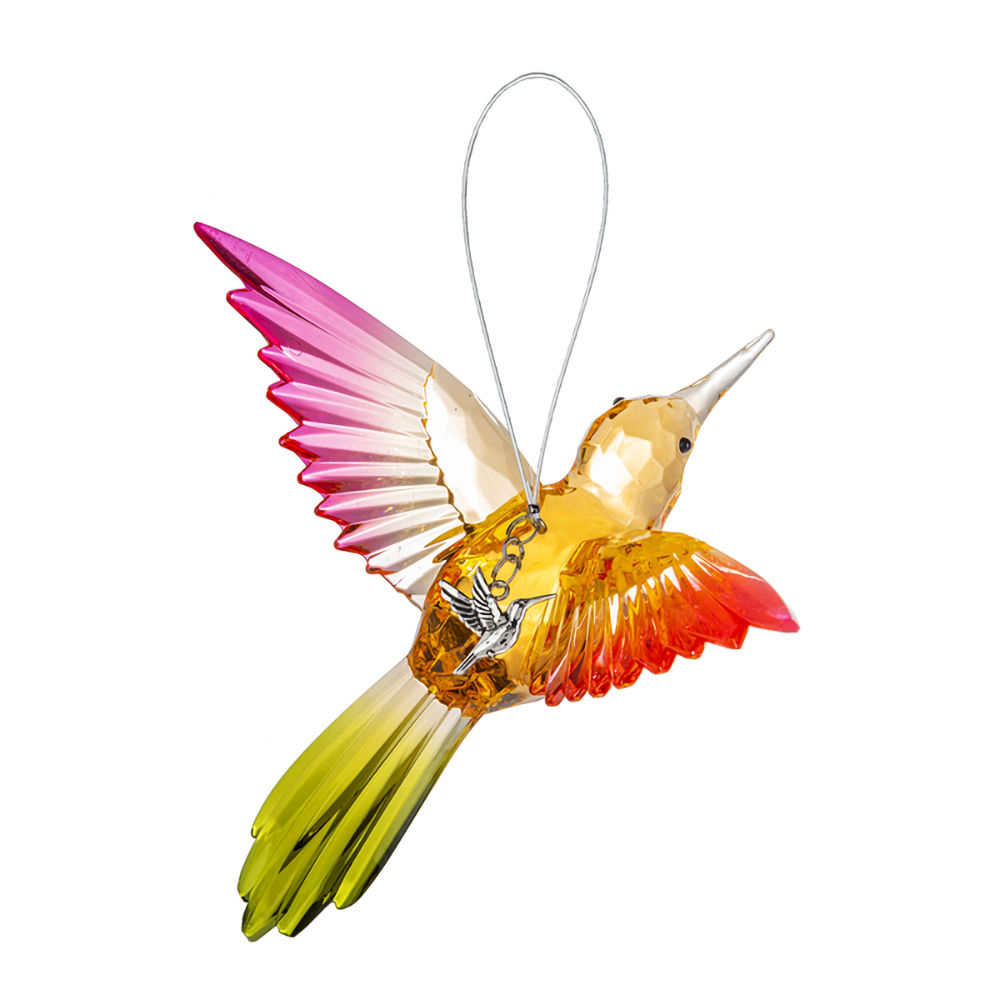 Ganz Radiant Hummingbird Ornament with Charm - Orange/Pink/Green