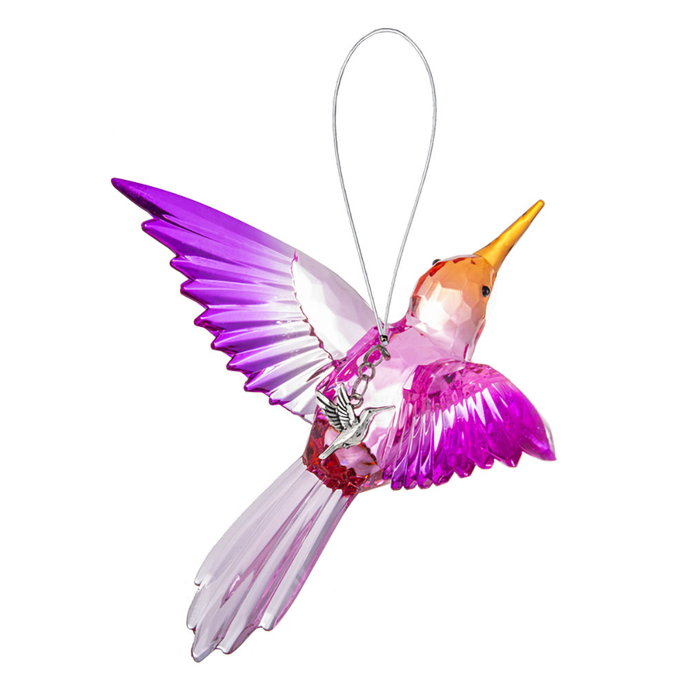 Ganz Radiant Hummingbird Ornament with Charm - Orange/Pink/Purple