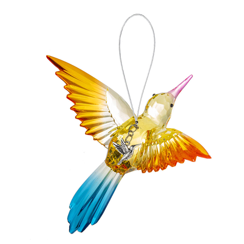 Ganz Radiant Hummingbird Ornament with Charm - Pink/Yellow/Orange/Blue