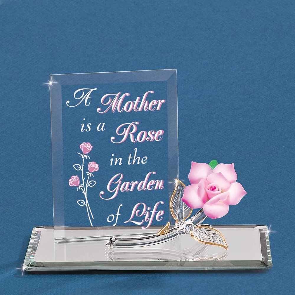 Glass Baron Mom "Garden of Life" Pink Rose Figurine