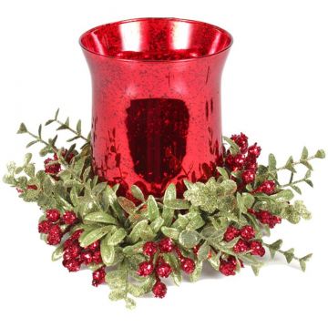 Ganz Kissing Krystals Mistletoe Floral Red Tea Light Candle Holder