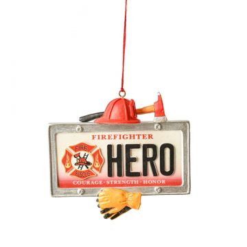 Ganz Midwest-CBK Firefighter License Plate Ornament - Hero
