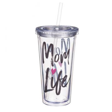 Evergreen Mom Life Insulated 18 oz Acrylic Tumbler with Straw and Cap