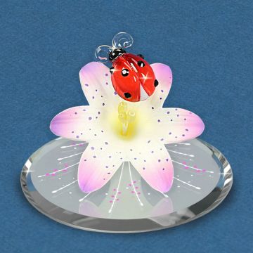 Glass Baron Ladybug on Lily Figurine