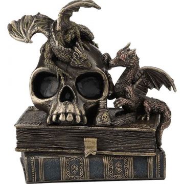 Veronese Design Alchemy Dragonlings on top of Skull and Books Statue
