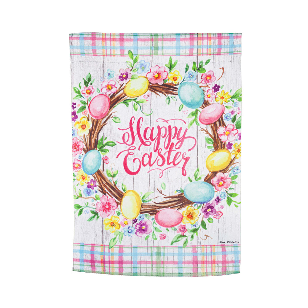 Evergreen Easter Floral Wreath House Suede Flag
