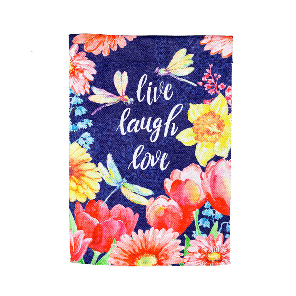 Live Laugh Love Flowers and Dragonfly Garden Textured Suede Flag