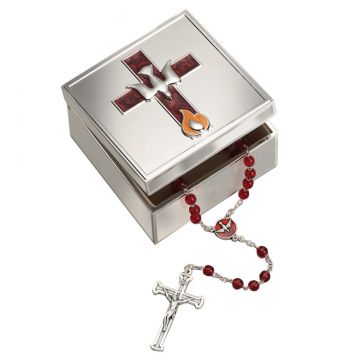 Roman Confirmation Keepsake Box with Dove and Flame Icons