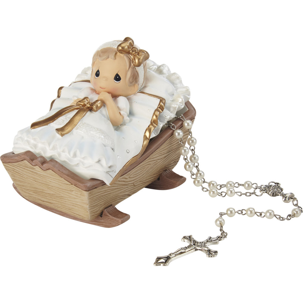 Precious Moments Cradled In His Love Girl Rosary Box With White Rosary