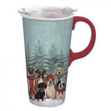 Evergreen Royal Pups Holiday Ceramic Travel Cup 17 oz