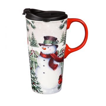 Evergreen Winter Greetings Ceramic Travel Cup 17 oz