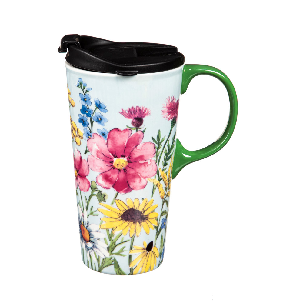 Evergreen Spring Wildflowers 17 oz Ceramic Travel Cup